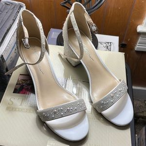 Betsey Johnson Mari Ankle Strap Embellished Block Heel Dress Sandals Size 7
